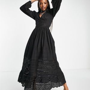 Reclaimed Vintage long sleeve maxi dress with lace trim
